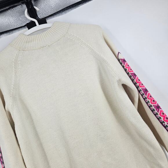 Vintage 70s Sweater Cream Pink wool Blend Southwestern Balkan Pullover Size L - Picture 6 of 7
